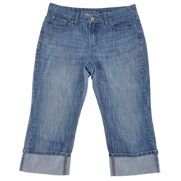 Merona Jeans Women’s Blue Denim Crop Cuffed Mid Rise Jeans 12R Normcore - Picture 1 of 8